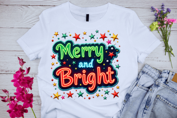 Download Merry and Bright Neon Sign T-shirtDesign - Merry Collection